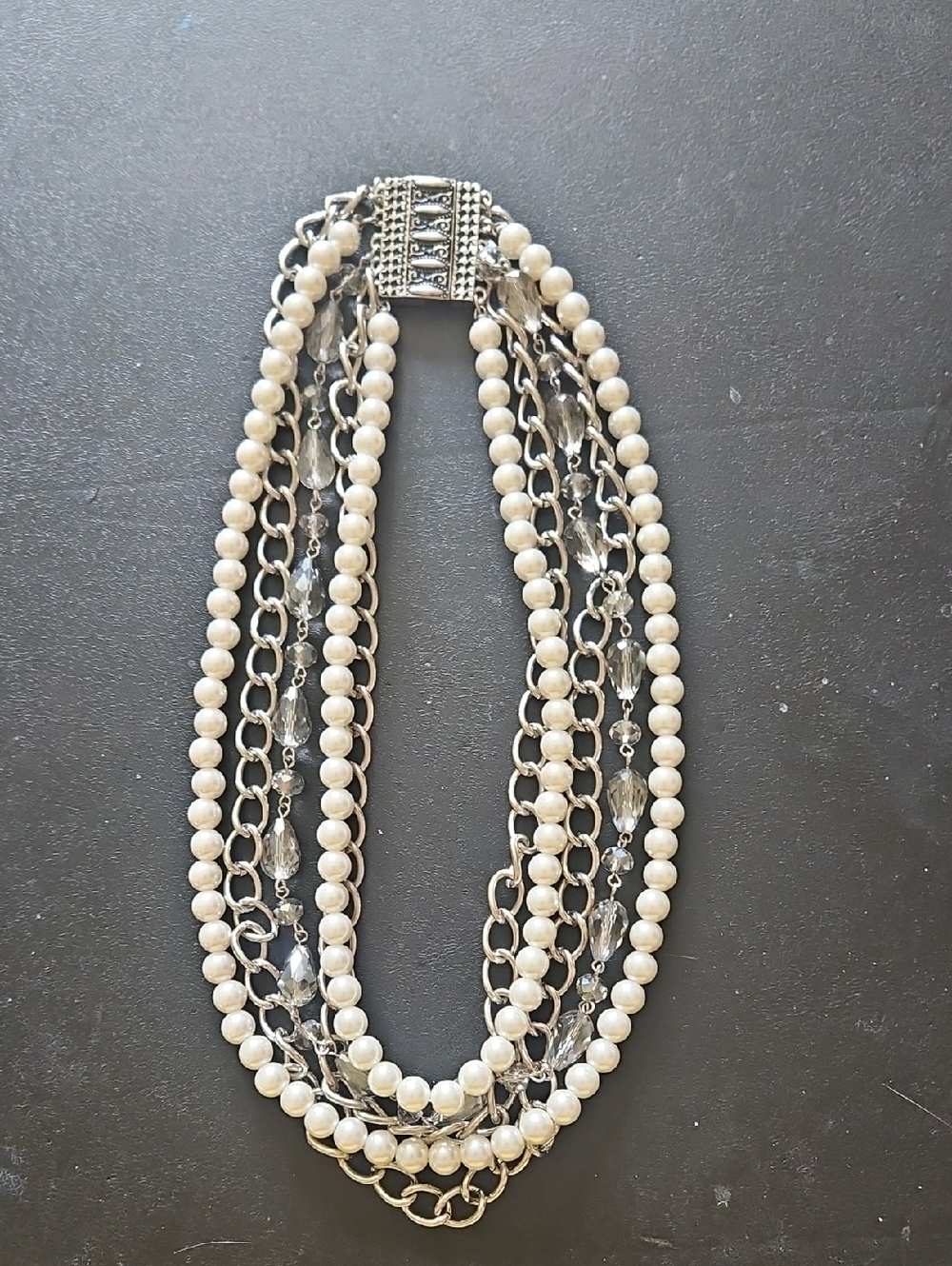 Premier Designs Multi-Strand Pearl and Silver Chain Necklace